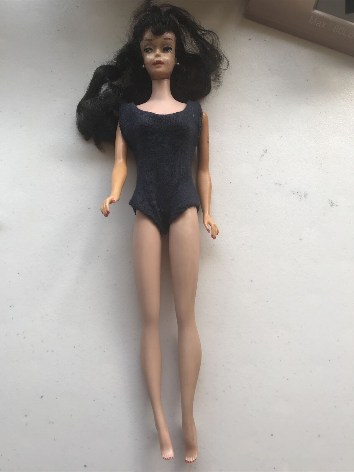 1958 Vintage MATTEL Long Hair Brunette Barbie Doll Pats Pend MCMLVIII With Flaws