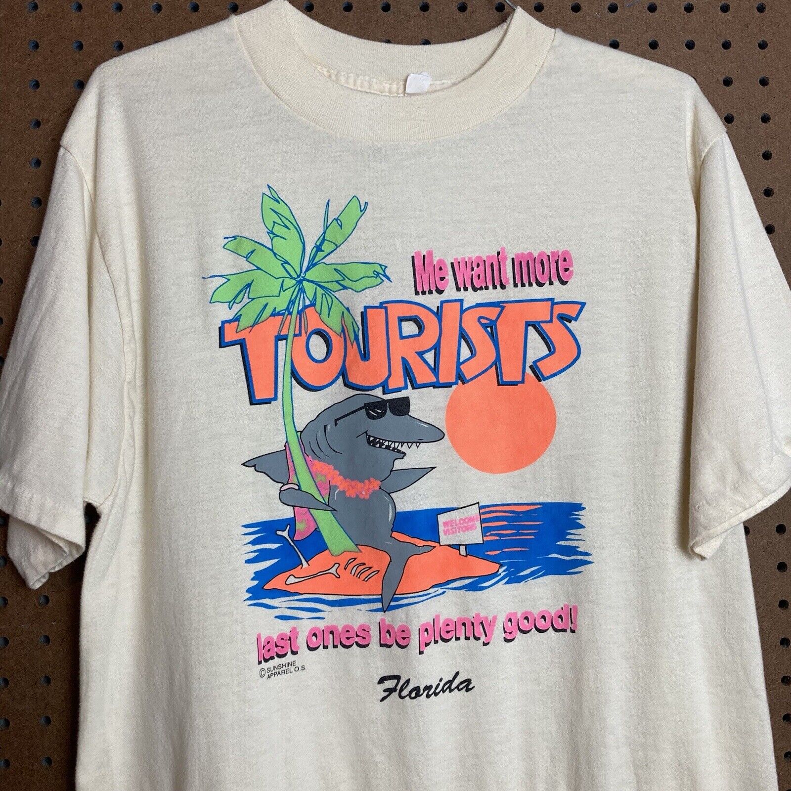 Vintage 80s Florida Tourist Shark T-shirt Large Single Stitch 1980s Funny Joke