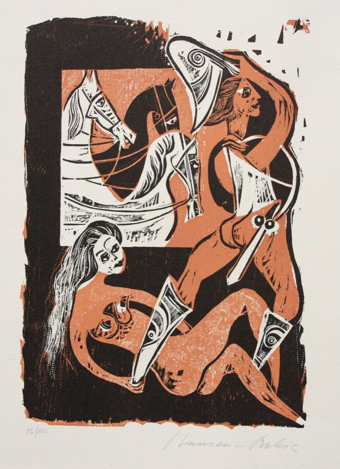 Karl-Heinz Hansen Bahia (1915-1978), sign. Color Woodcut \