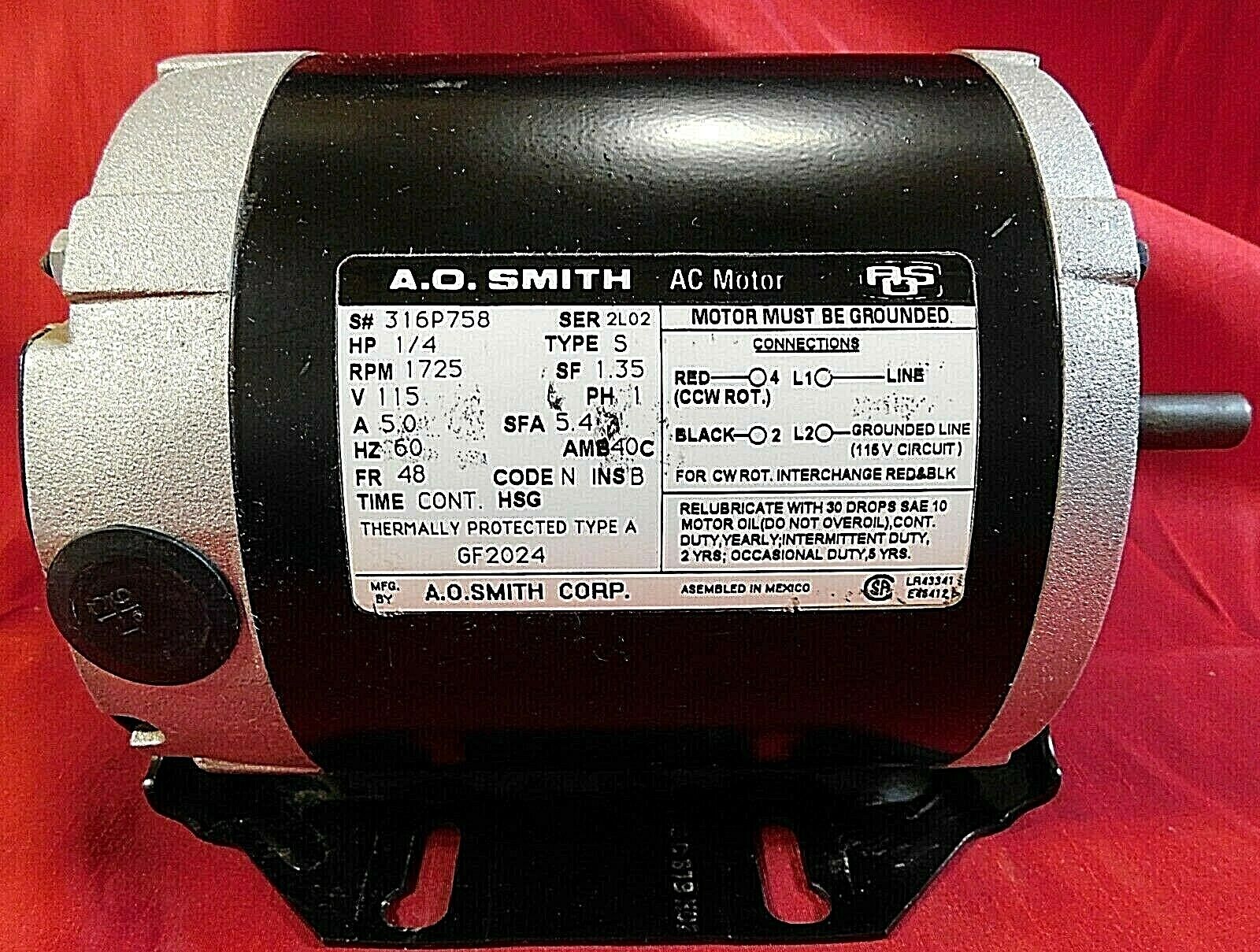 OML6418 AO Smith 1/7Hp 115V 1050Rpm 1Spd Motor OEM OML6418 -- NEW OPEN BOX