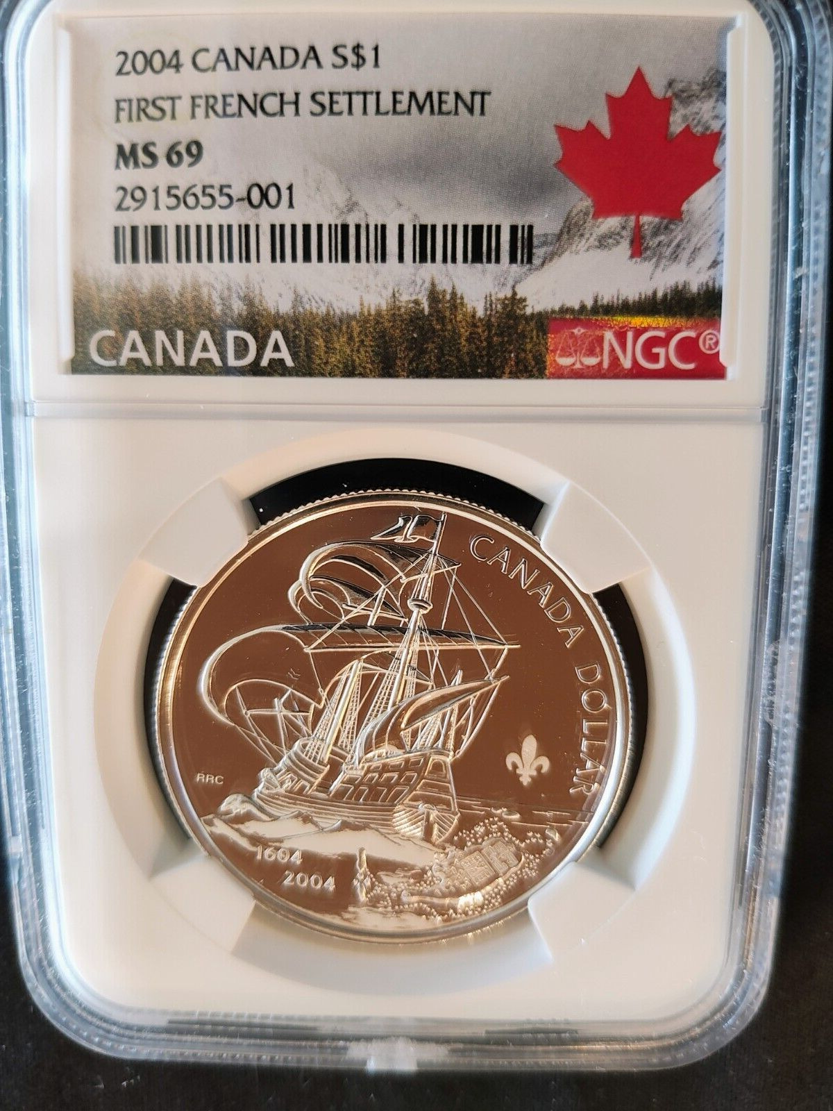 2004 Canada $1 First French Settlement Silver Dollar - NGC: MS 69
