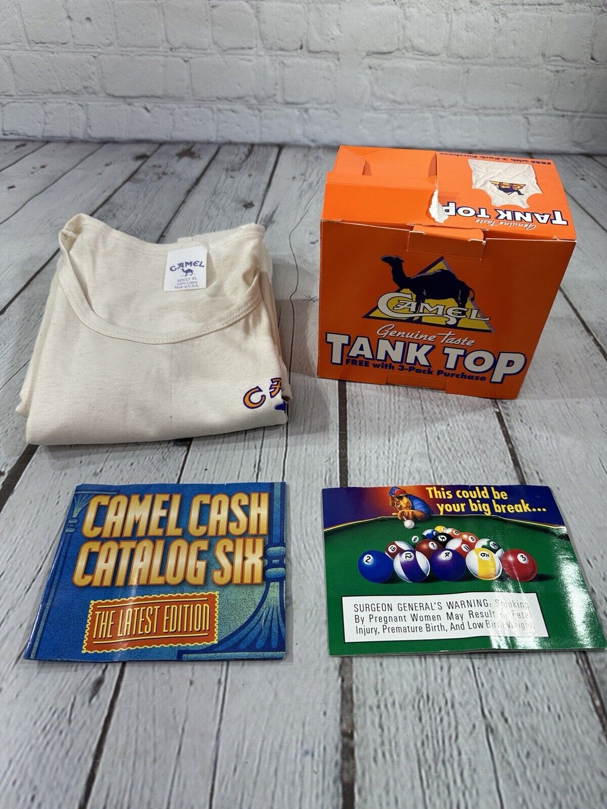 VINTAGE 1990’s CAMEL CIGARETTES SINGLE STITCH TANK TOP PROMO ORIGINAL BOX XL