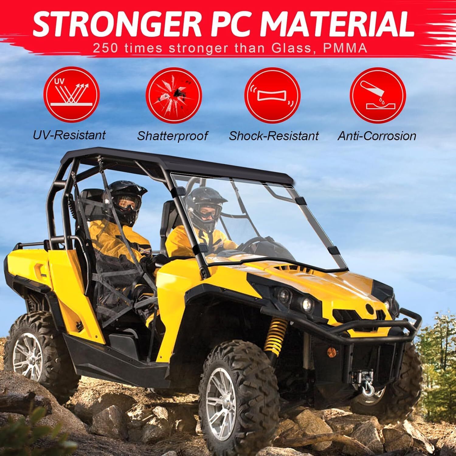 UTV Full Windshield Clear Front Windshield Fit 2011-20 Can Am Commander 800/1000