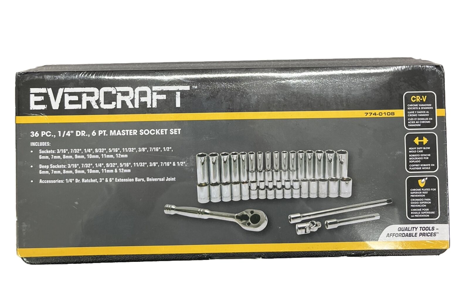 EVERCRAFT 36 PC., 1/4” DRIVE, 6 PT. MASTER SOCKET SET