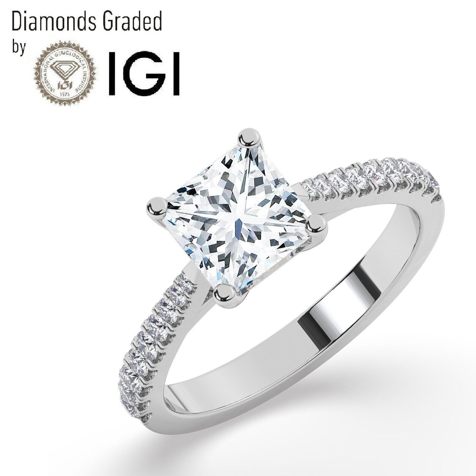 IGI, F/VS1, Solitaire Lab-Grown Princess Diamond Engagement Ring, 950 Platinum