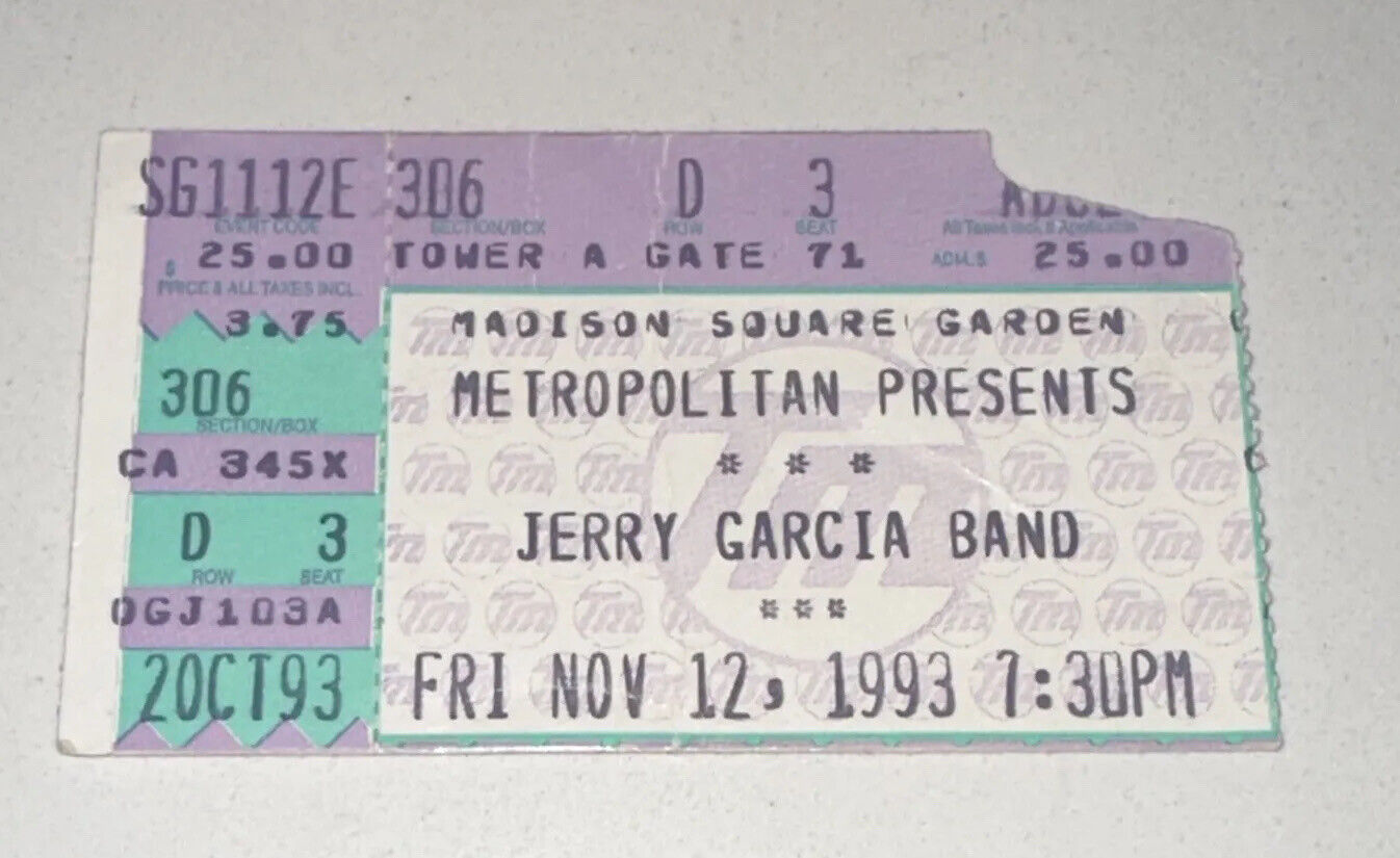 11/12/93 GRATEFUL DEAD JERRY GARCIA BAND MSG TICKET STUB MADISON SQUARE GARDEN
