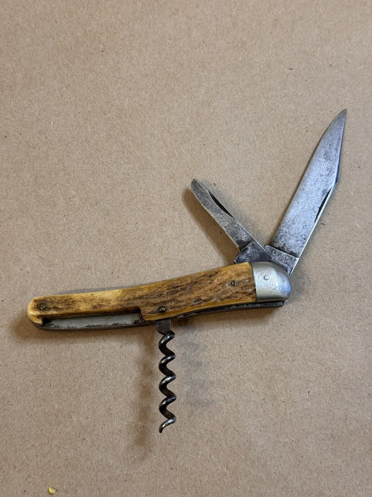 A Wingen Jr Solingen Germany 2 Blade Pocket Knife Bone Handles