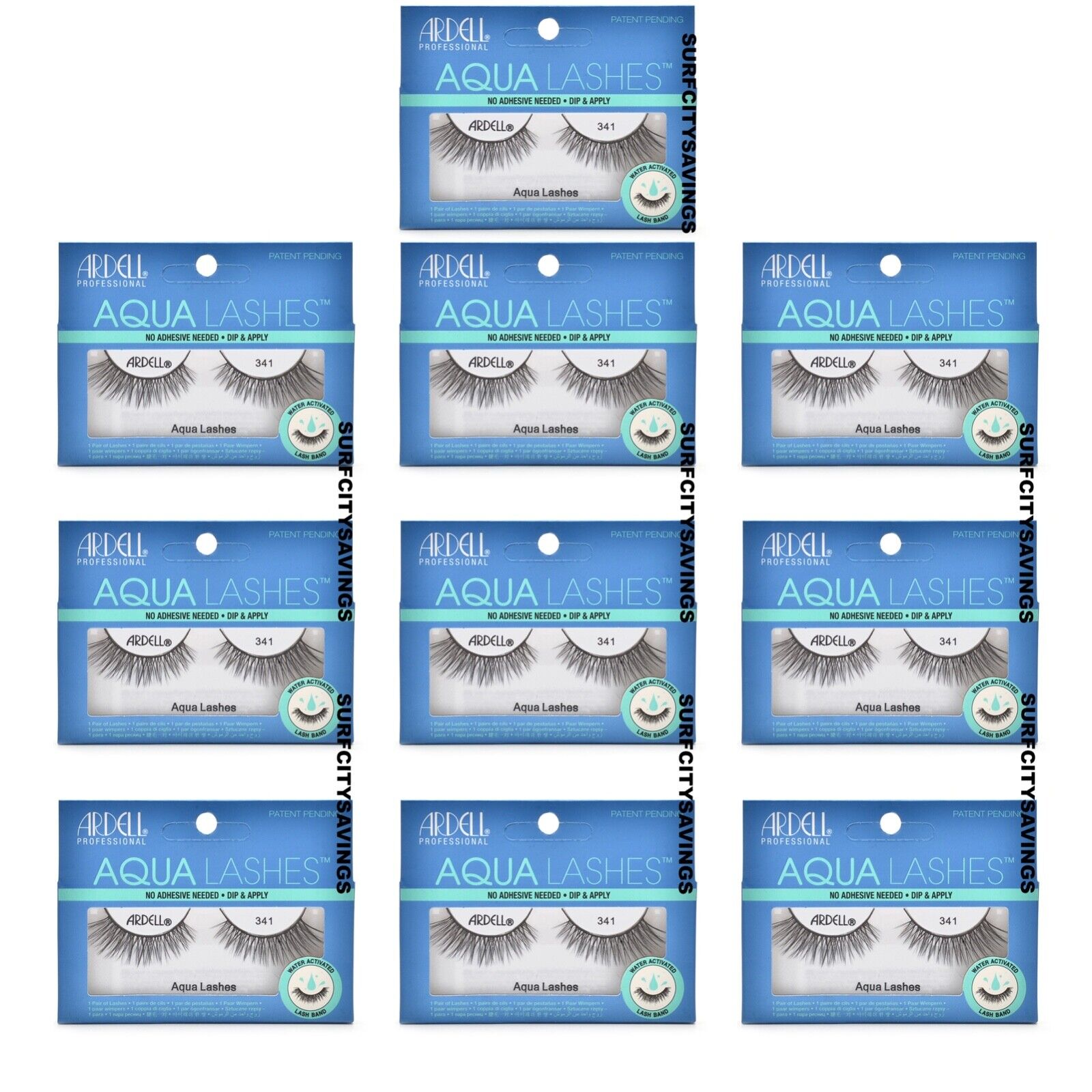 10 PACK Ardell Aqua Strip Lashes, 341 Black NO adhesive needed Fast Shipping