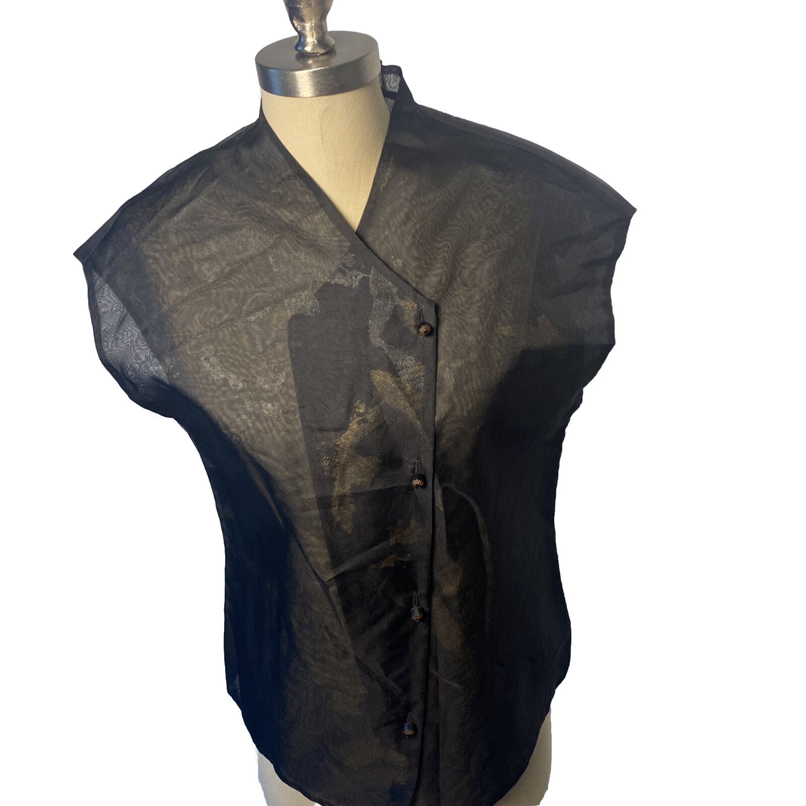 Vintage Art to wear Silk Gauze Vest Top Susan Unger Sz L Unique Hand Painted