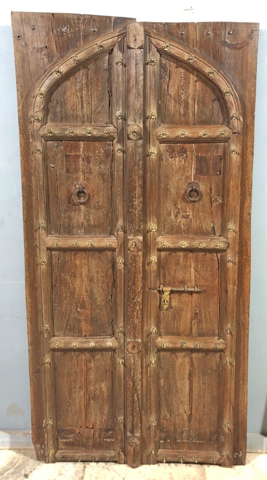 Antique Teak Wood Big Size Décor Door Panel Original Old Brass Fitted 3x6 ft