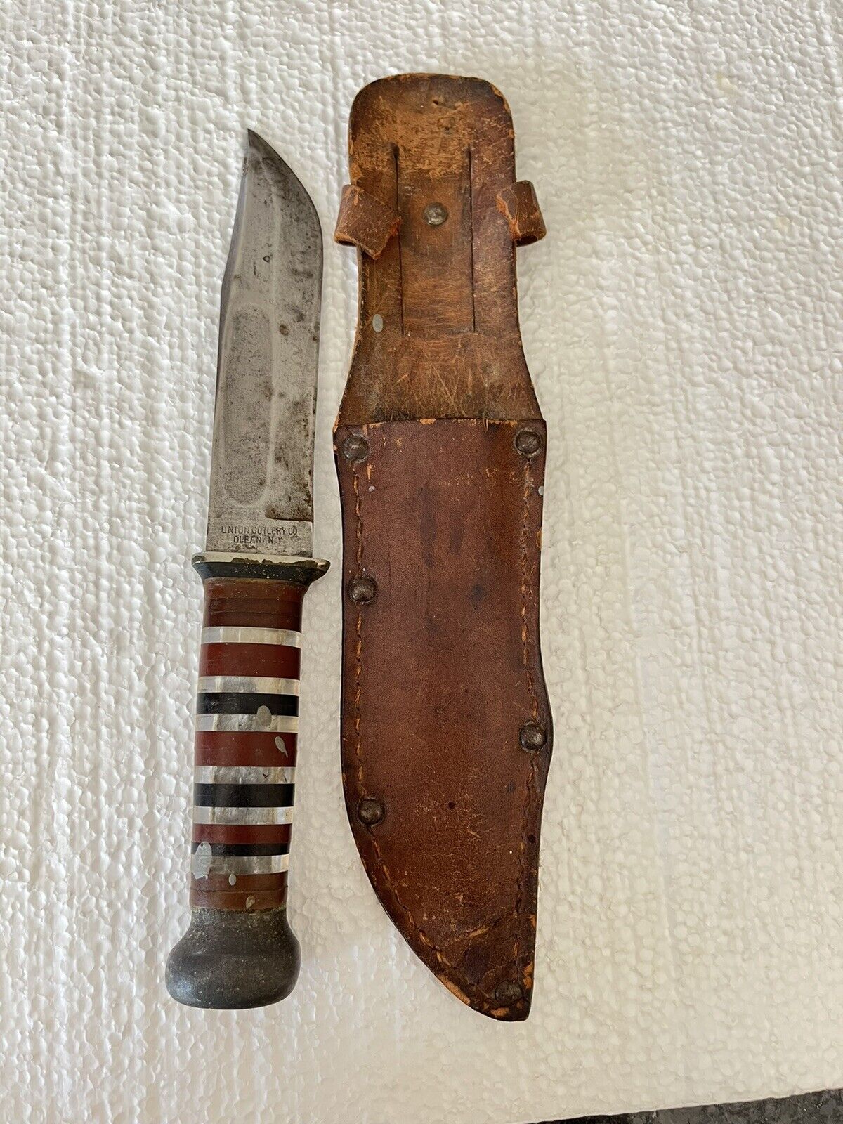 Vintage KA-BAR Union Cutlery Co. Olean NY Hunting Knife Unique Handle
