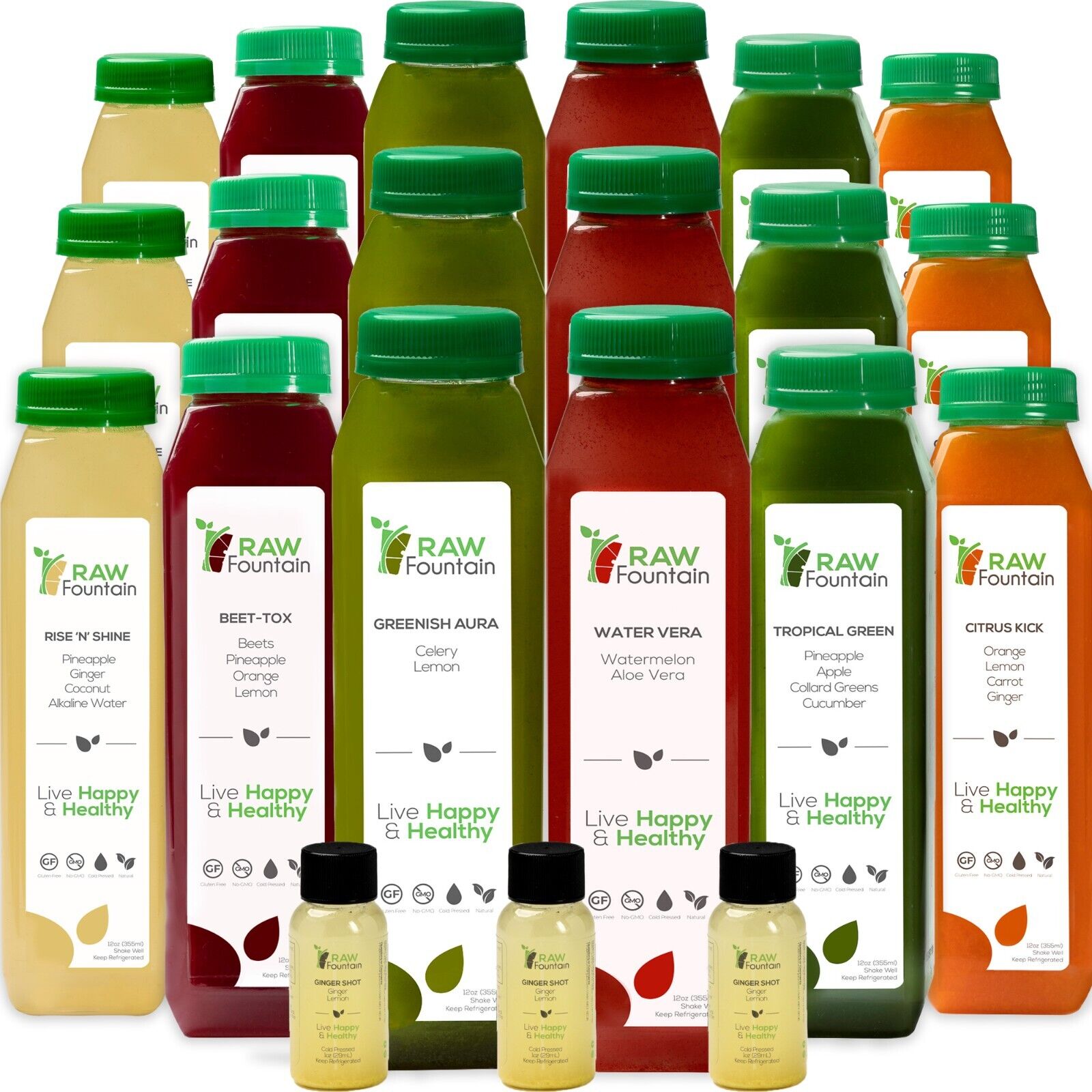 RAW Fountain Juice Cleanse Detox Cold Pressed, TROPICAL, All Natural 1,3,5,7 Day