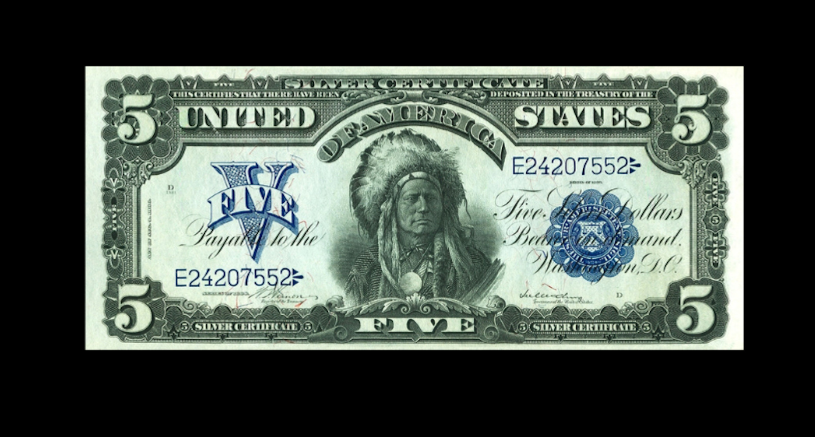 Reproduction Rare USA $5 1899 Silver Certificate Indian Chief AMERICA Antique