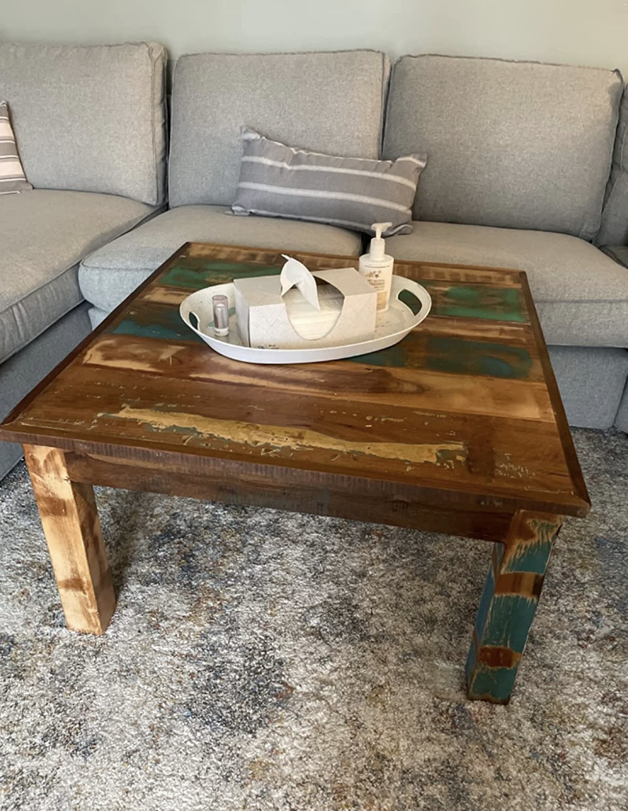 New Industrial Rustic Vintage Wooden Reclaimed Wood Square Coffee Table Tables
