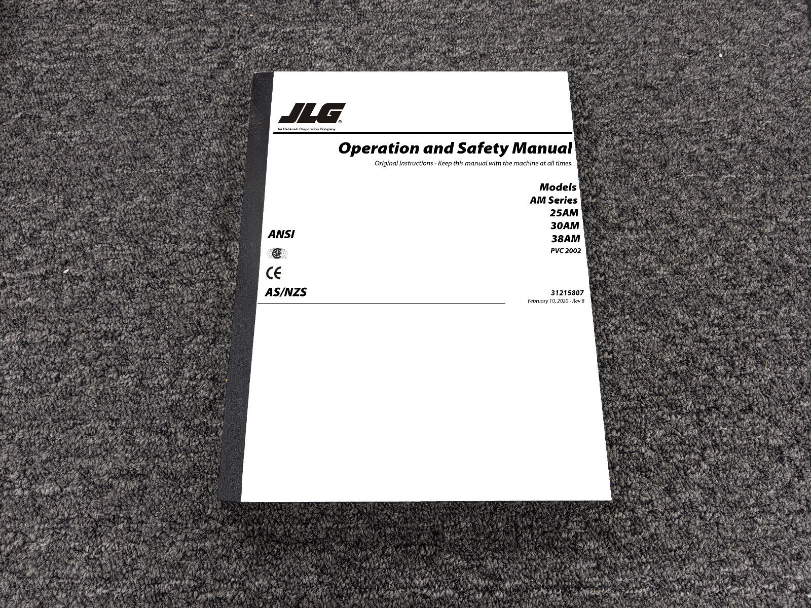 JLG 25AM 30AM 38AM Vertical Mast Lift PVC 2002 Safety Owner Operator Manual