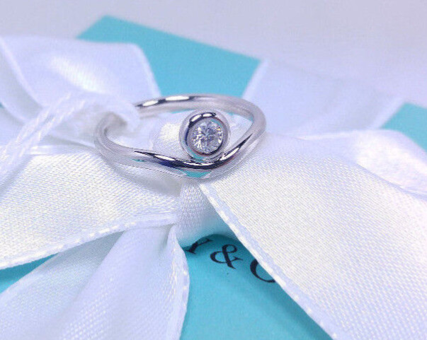 Tiffany & Co. Elsa Peretti Platinum Diamond Curved Band Ring .15 PT 950 Size  6