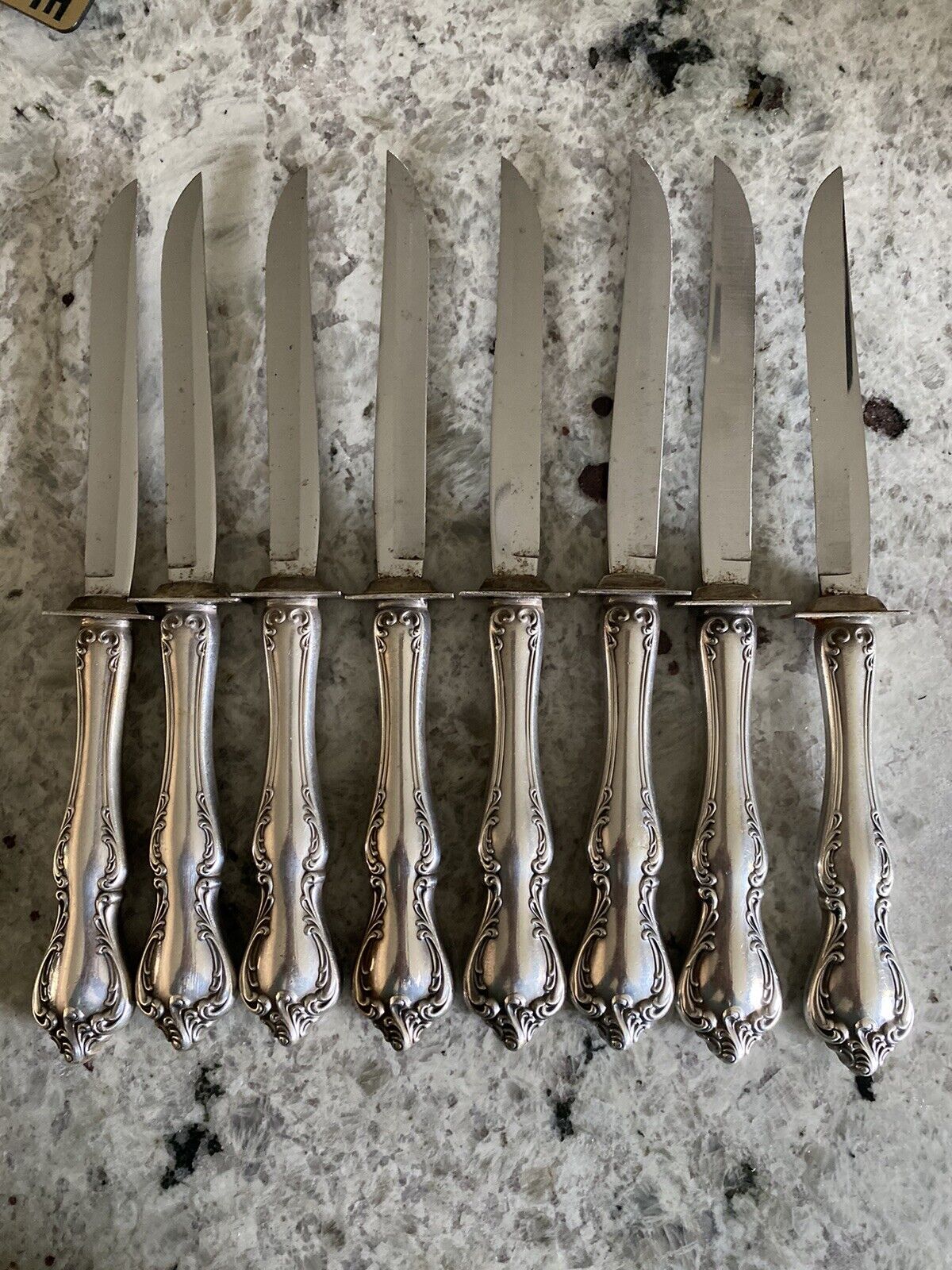 “Debussy “ by  Towle Steak Knives Sterling Silver With Finger Guard Eight Knives