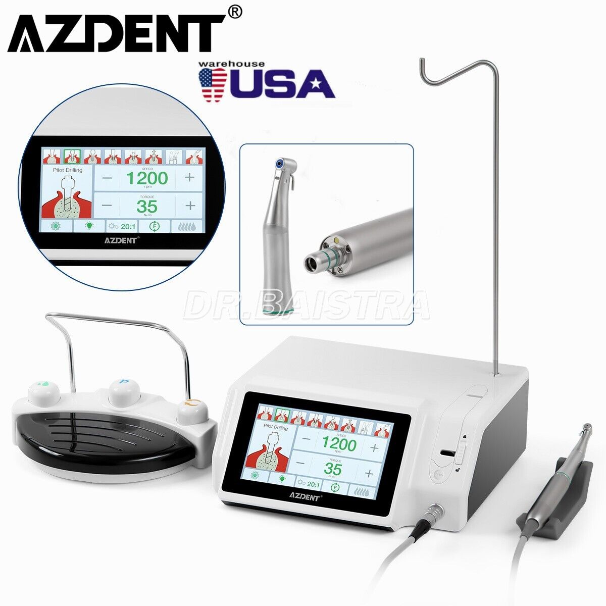 US Dental LED Implant Motor Surgical System Touch Screen+Contra Angle AZDENT