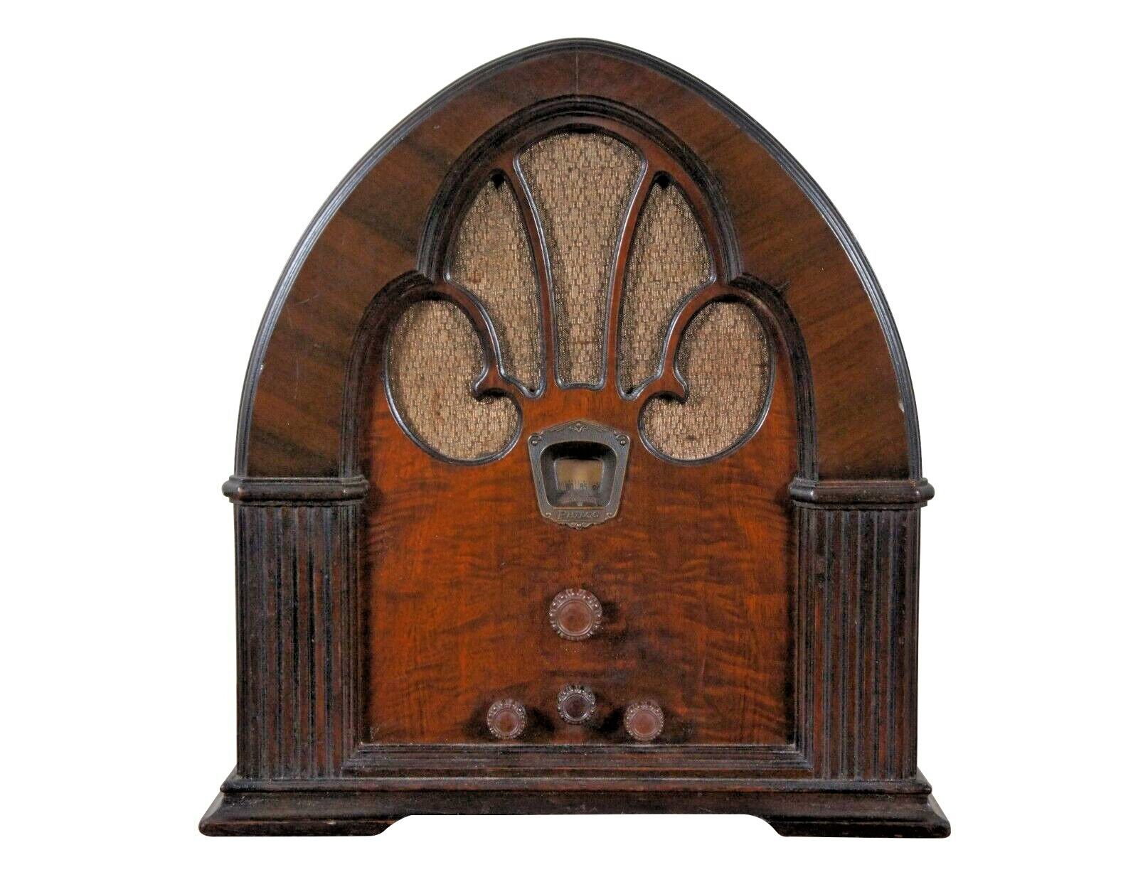 Antique Original Philco Model 90 Baby Grand Walnut Burl Cathedral Tube Radio