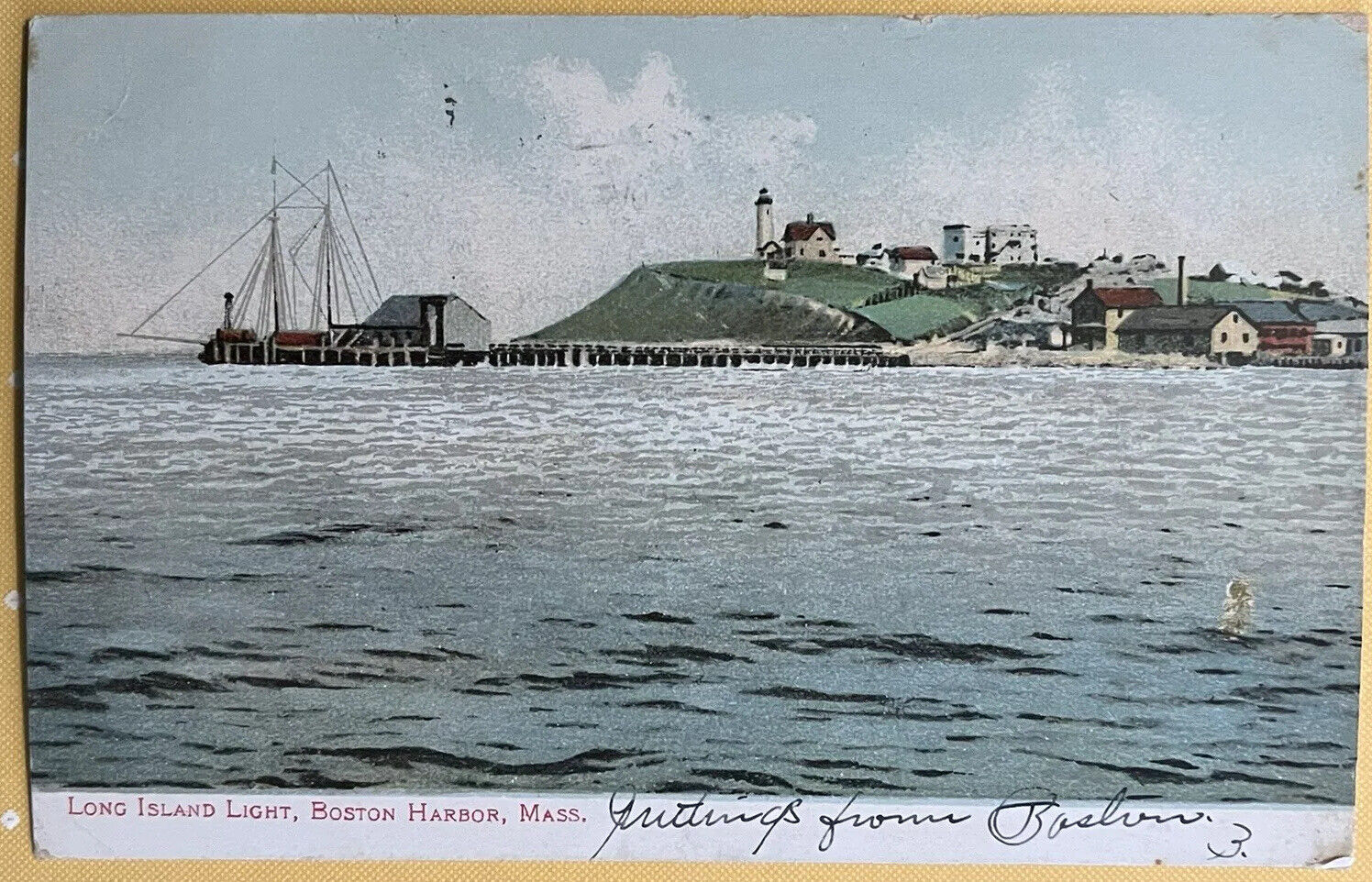 Boston Harbor Long Island View Massachusetts Vintage Postcard c1900