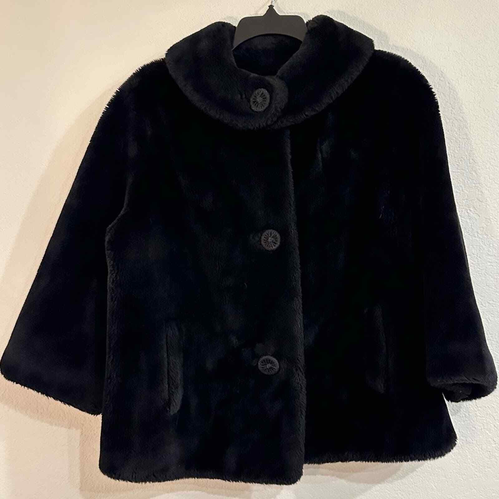 Vintage 50s Marshall Fields Black Borgana Faux Fur Coat, Women’s Size Medium
