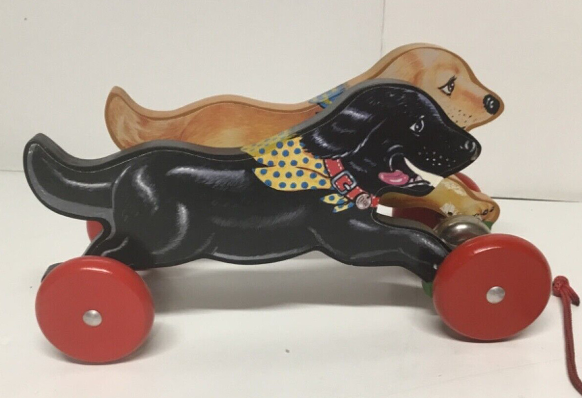 Vintage Schylling Running Wooden Dogs Pull Toy
