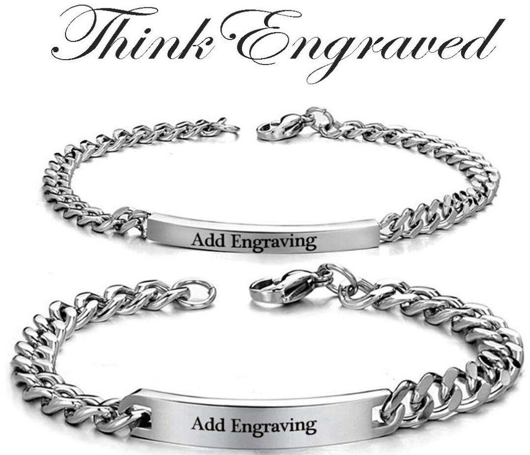 Personalized Couples Bracelets - Matching His and Hers Steel Bracelets