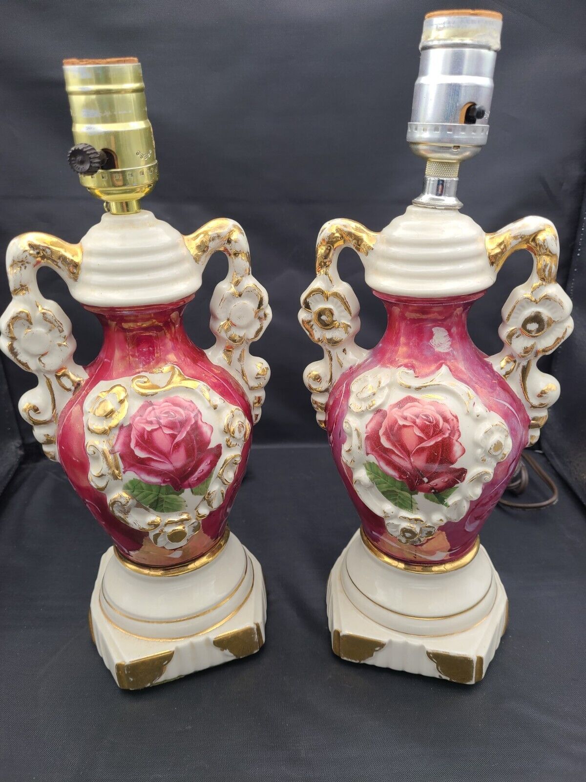 Set Of Beautiful Antique 1940s Ulrich Victorian Art Deco French Ceramic Urn Lamp