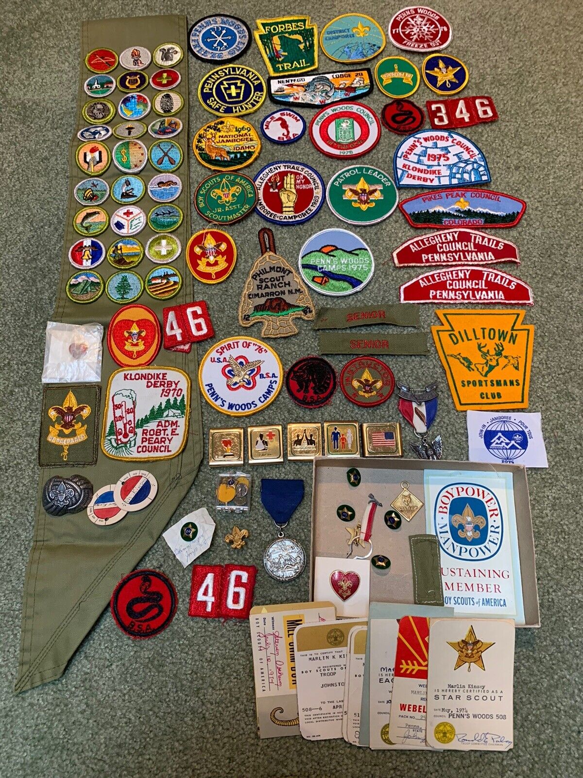 Vintage 1970’s Over 60 Boy Scouts BSA Patches Sash lot Estate Find Medals, Pins