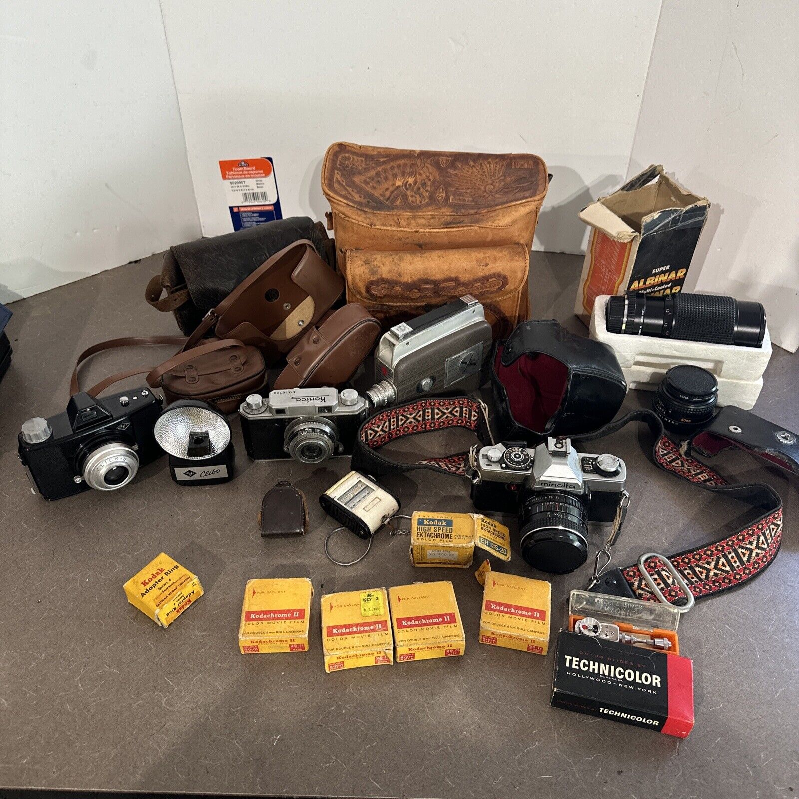 Vintage Camera Lot Equipment Minolta Konica Kodak Lenses Film Cases And More