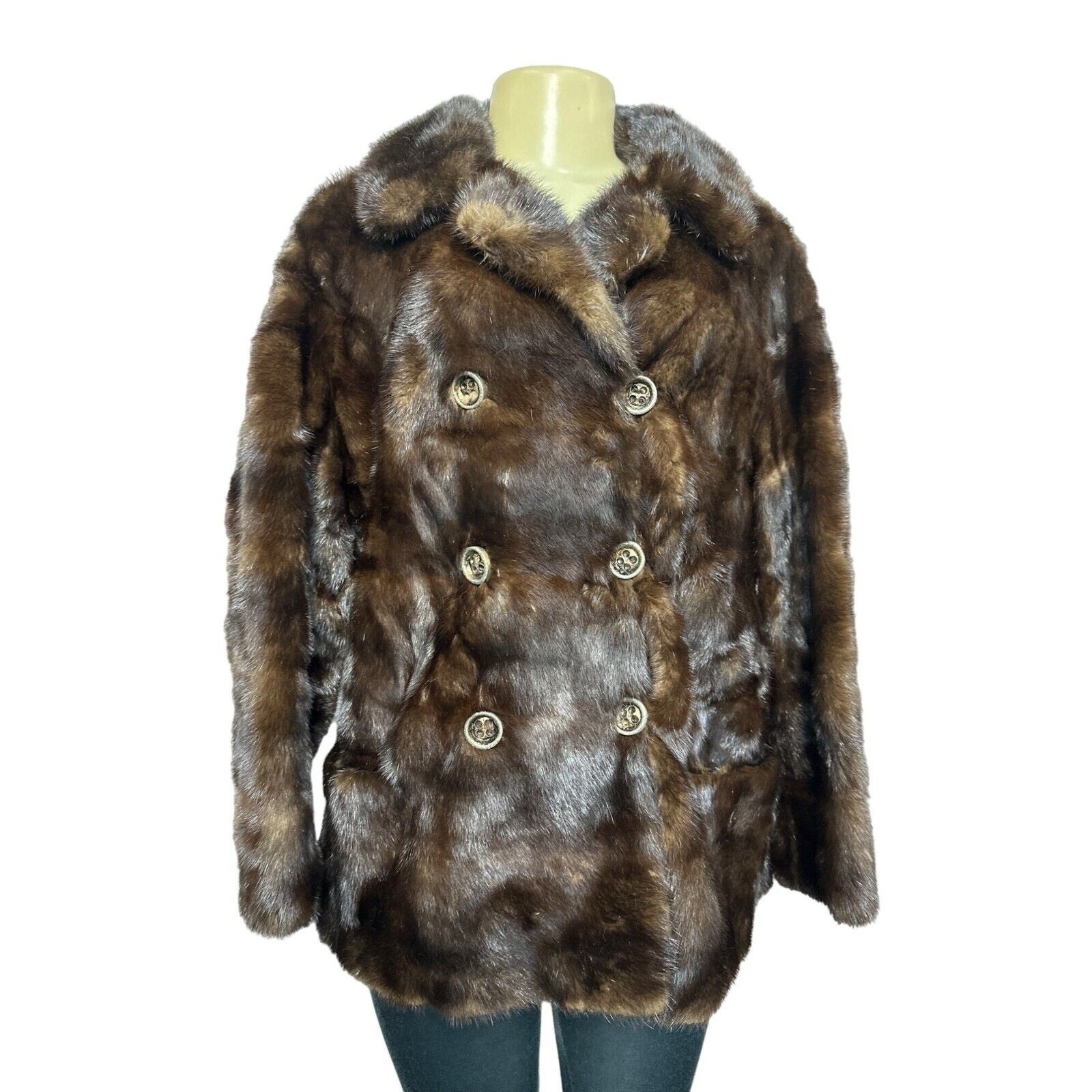 Vintage Georges Kaplan Double Breasted Dark Brown Fur Coat