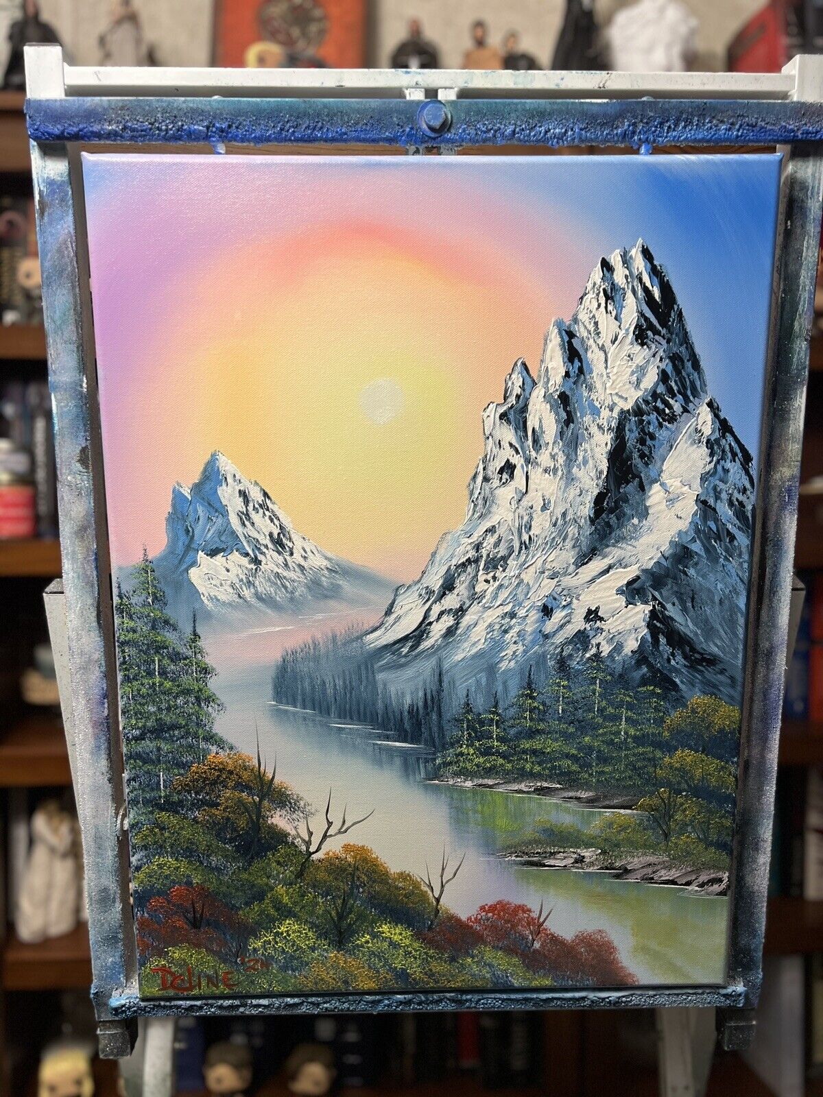 Original Oil Painting 18x24 “Mountain View Dawn” Art/Landscape (Bob Ross Style)
