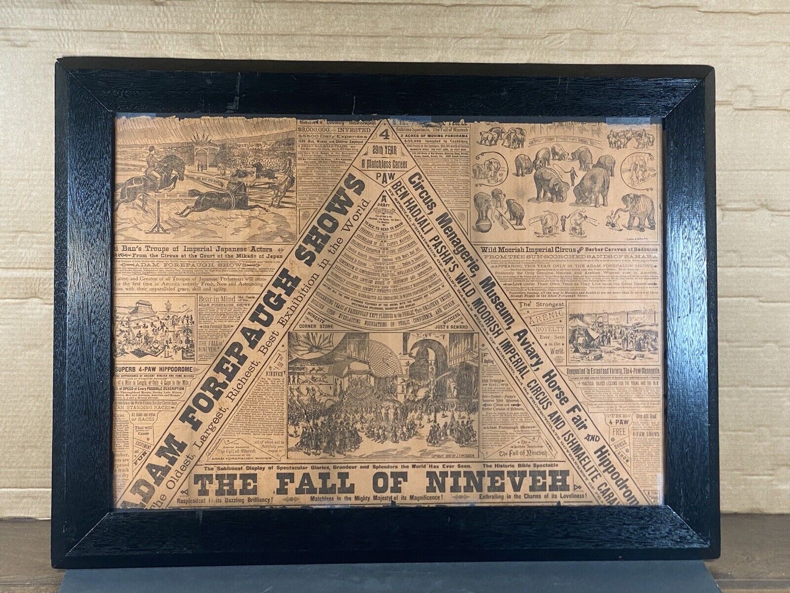 The Fall of Nineveh Adam Forepaugh Framed 1800s Circus News Paper Advertisement