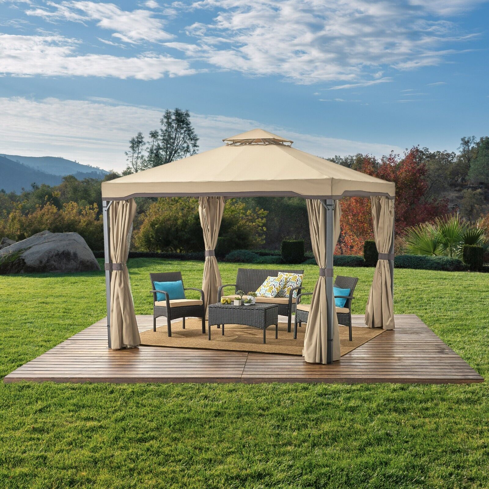 Sonoma Outdoor Traditional Brown Steel Gazebo Canopy with Water-Resistant Cover
