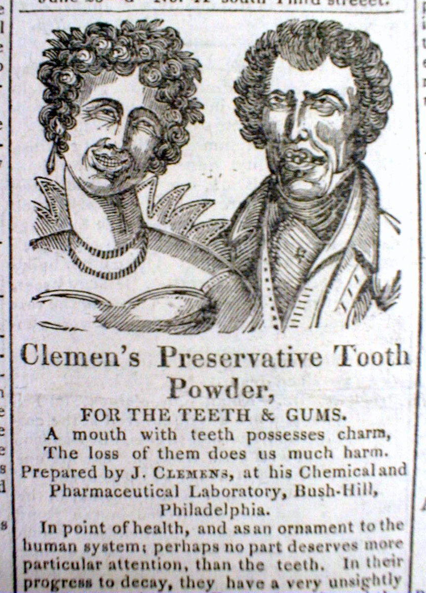 TheBEST 1828 illustrated DENTAL TOOTH PASTE AD showing good & bad teeth DENTIST