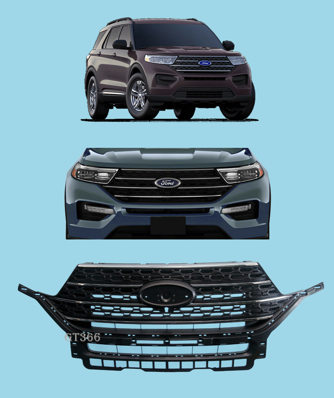 For 2020-2022 Ford Explorer Grille Chrome ASSY (XLT; w/ Adaptive Cruise Control)