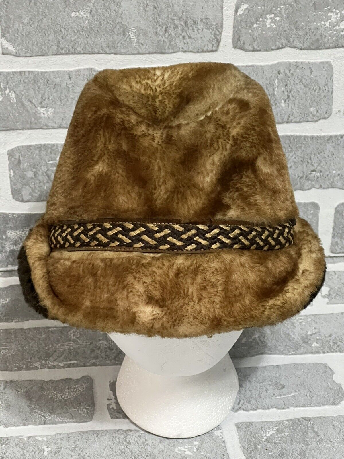 Vintage Mens Medium Brown Faux Fur Hat