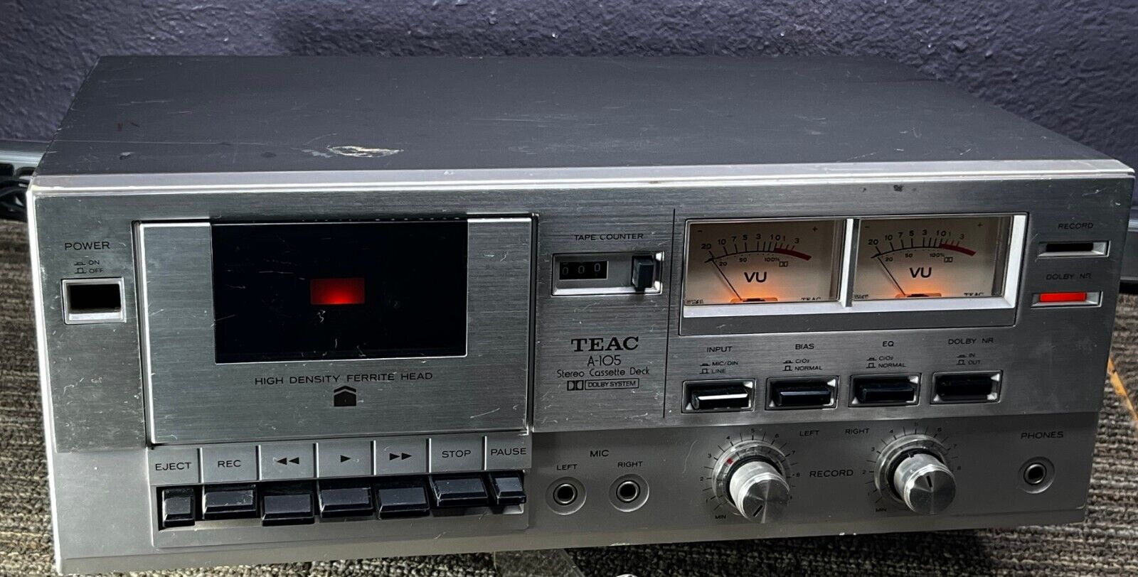 TEAC A105 Stereo Cassette Deck 117VAC 60Hz Made In Japan 03722