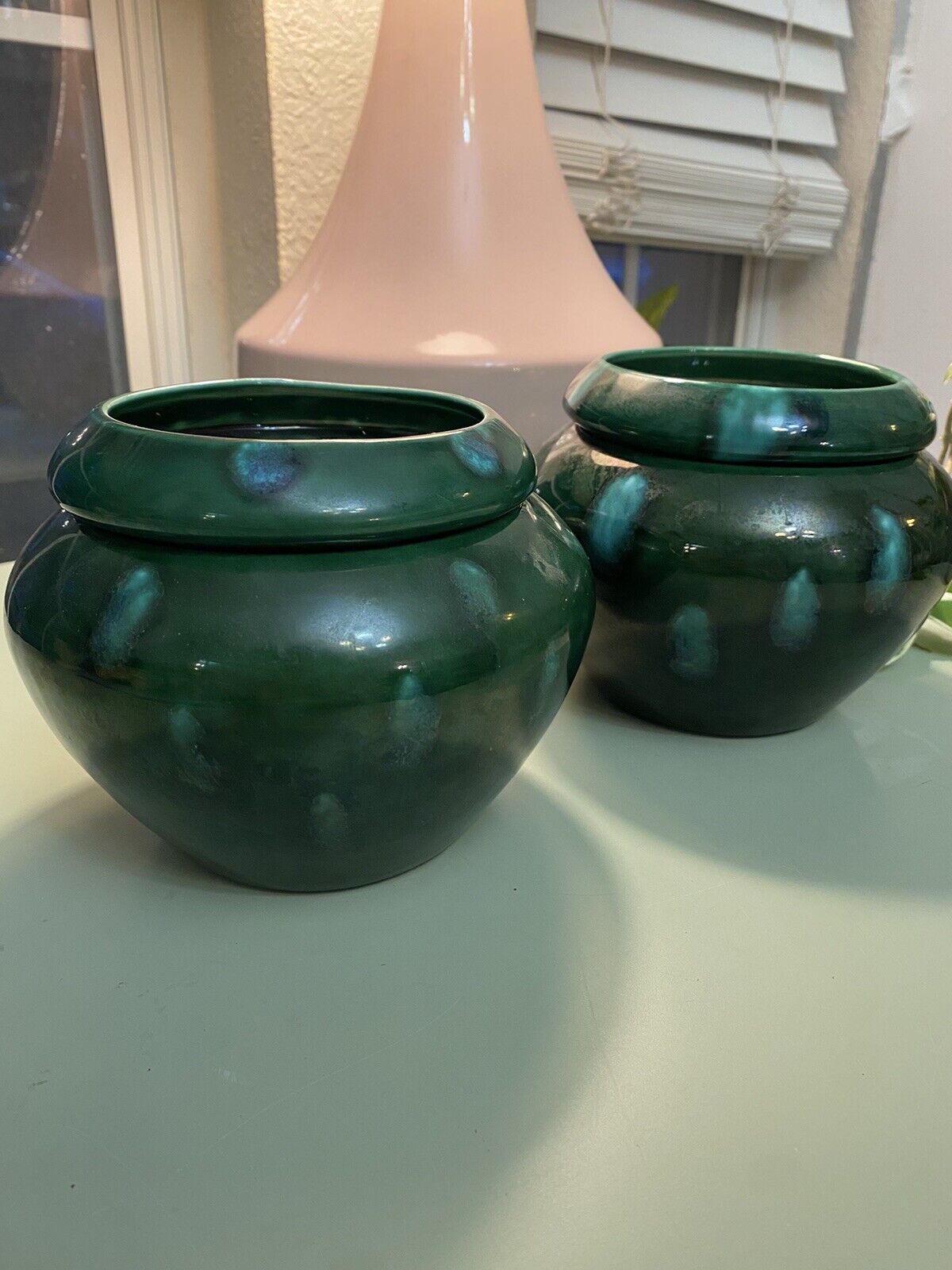 2 Two The Violet Pot Flower Self Watering Planters Green Glazed Ceramic 1997