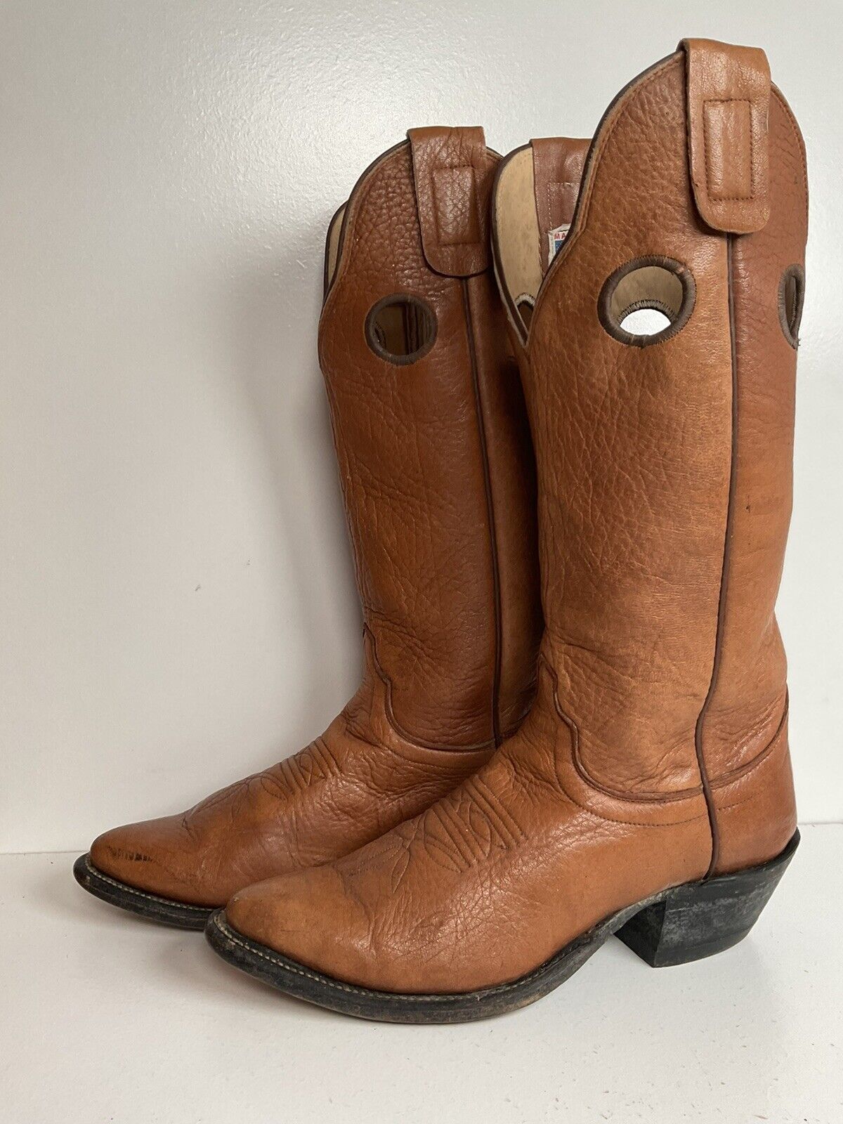 Vintage Olathe Soft Elk Buckaroo Cowboy Boots 7.5 C Brown Leather Punchy USA