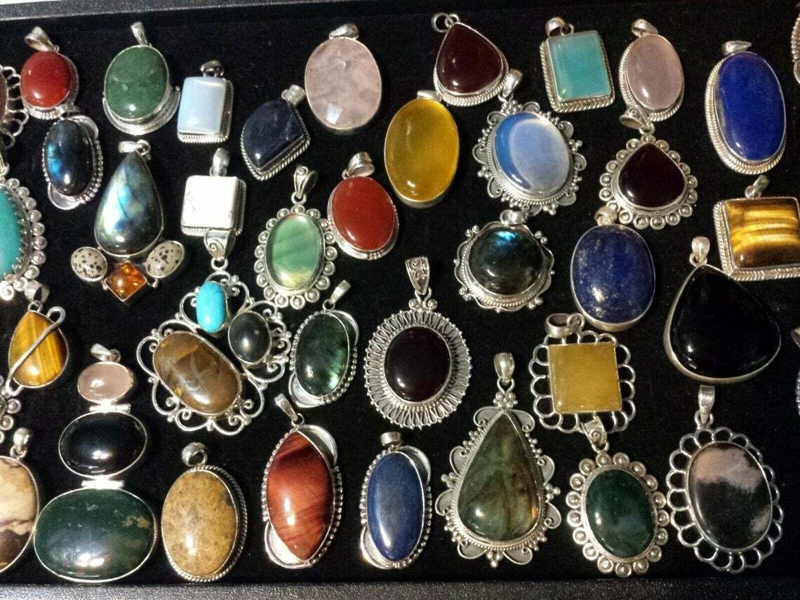 Wholesale Lot Assorted Crystal Pendant Silver Overlay Necklace Pendant