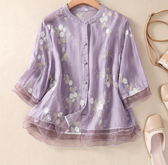 New Spring/ Fall Women's Long sleeve Blouse Cotton embroidery Shirts Casual Tops