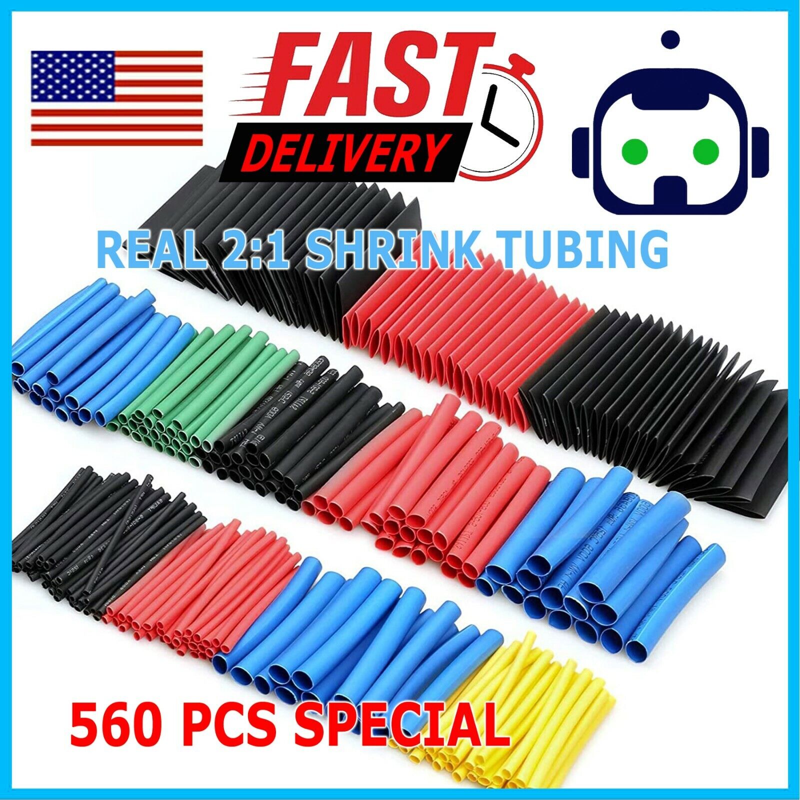 560Pcs Heat Shrink Tubing Insulation Shrinkable Tube 2:1 Wire Cable Sleeve Kit