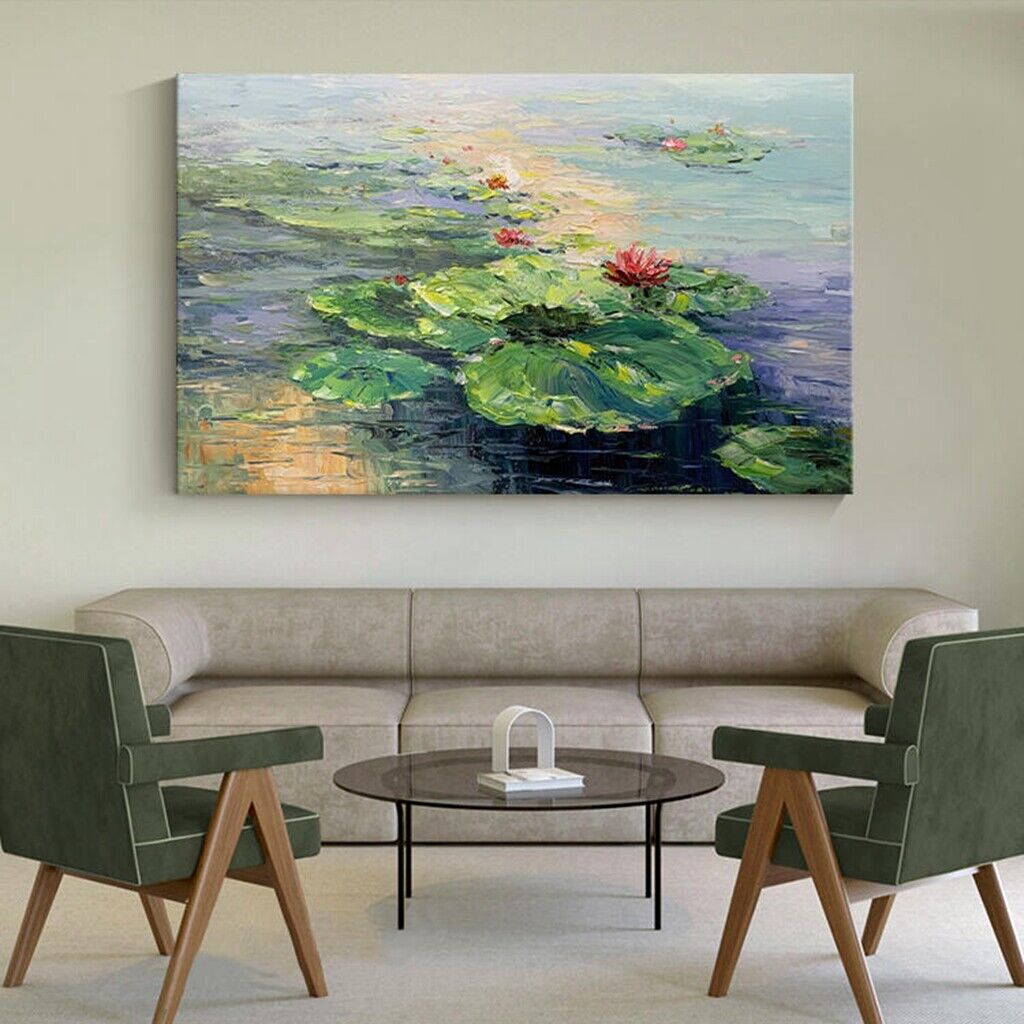 h1553 large handmade oil painting texture water lilies on canvas home decor