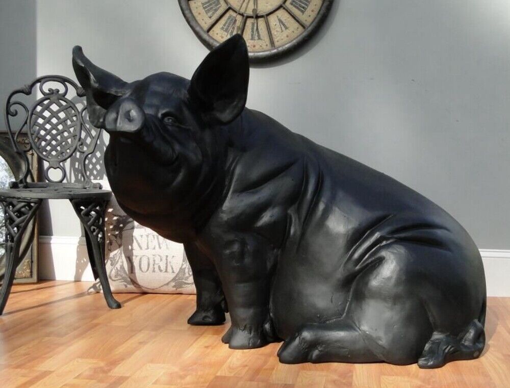 Large Wilbur the Pig Sculpture in Black or Pink