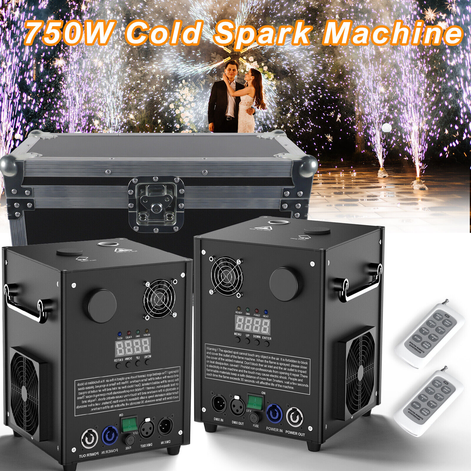 2X 750W Cold Spark Machine DMX Wireless Remote Control Firework Machine