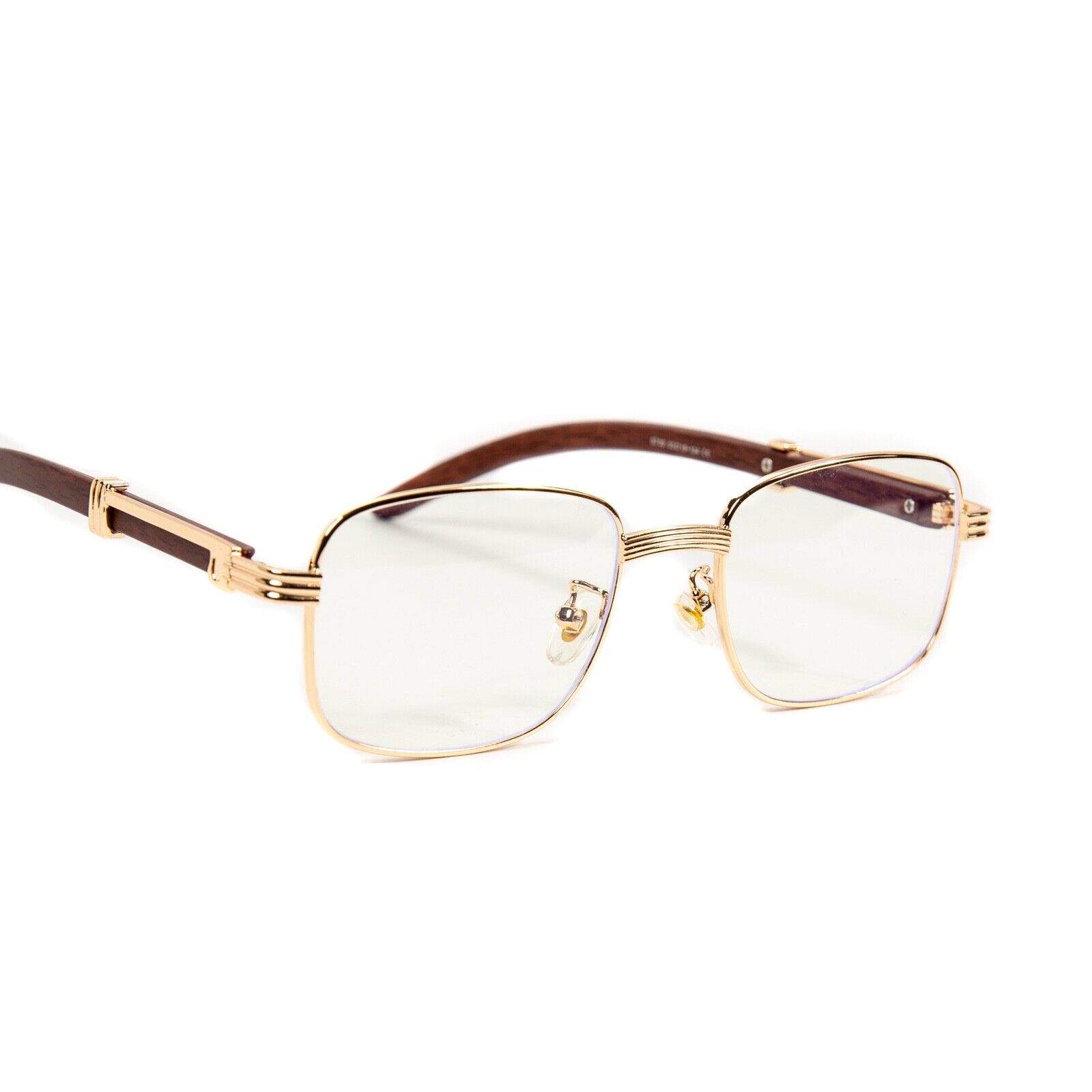 Gold Frame Retro 90\'s Hip Hop Vintage Luxury Wood Mens Large Clear Lens Glasses