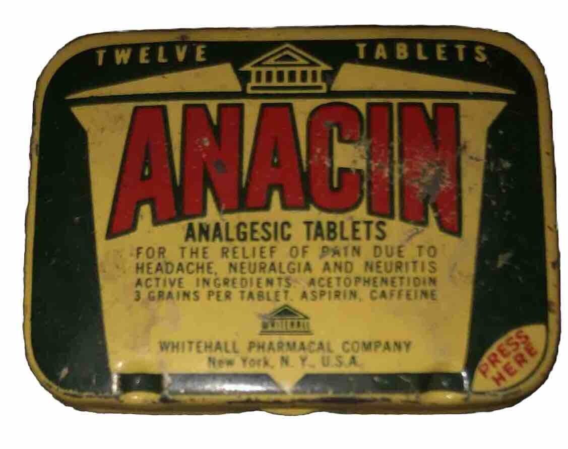Vintage Medicine Tin Anacin 12 analgesic Tablets Empty Tin