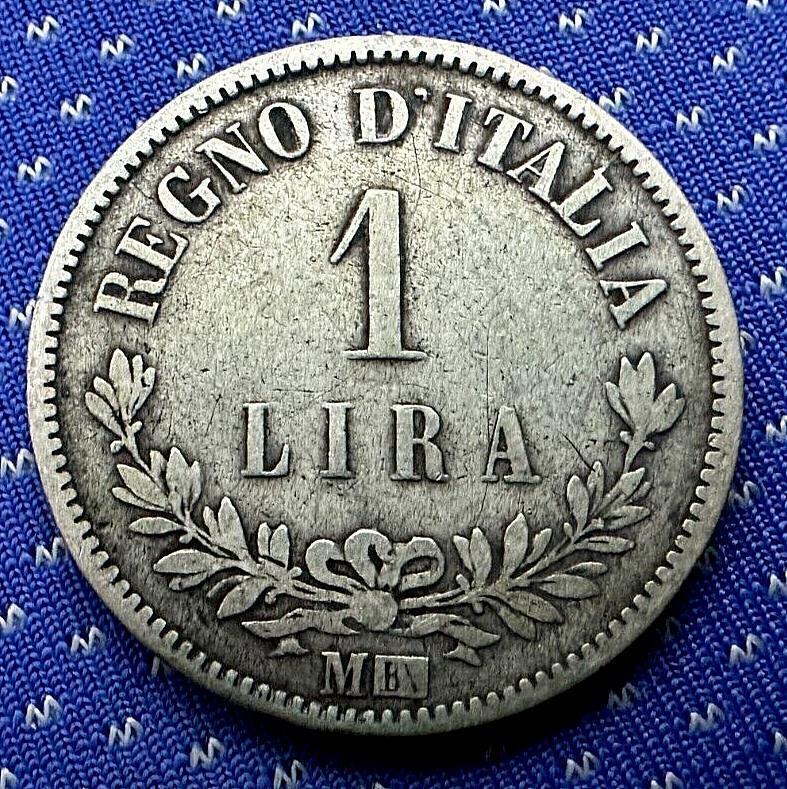 1863 Italy 1 Lire Coin M BN   .835 Silver   KM 15      #ZA45