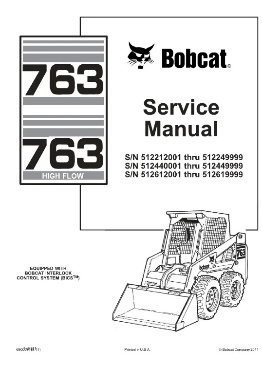BOBCAT 763 SKID STEER LOADER SERVICE SHOP REPAIR & PARTS MANUAL PDF USB